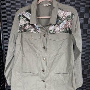 Diane Gillman Olive Utility Jacket with Camouflage Detail